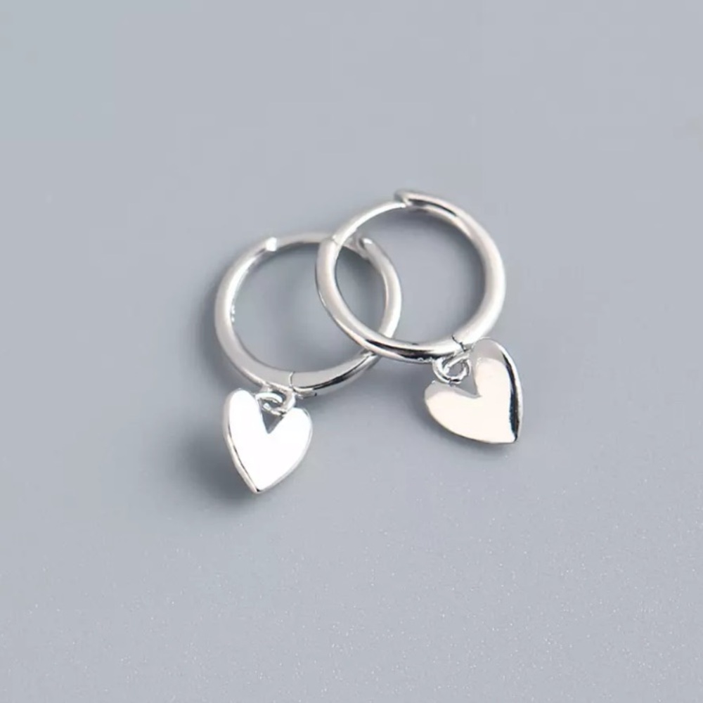 New Sterling Silver 925 Heart Huggie Hoop Earrings set